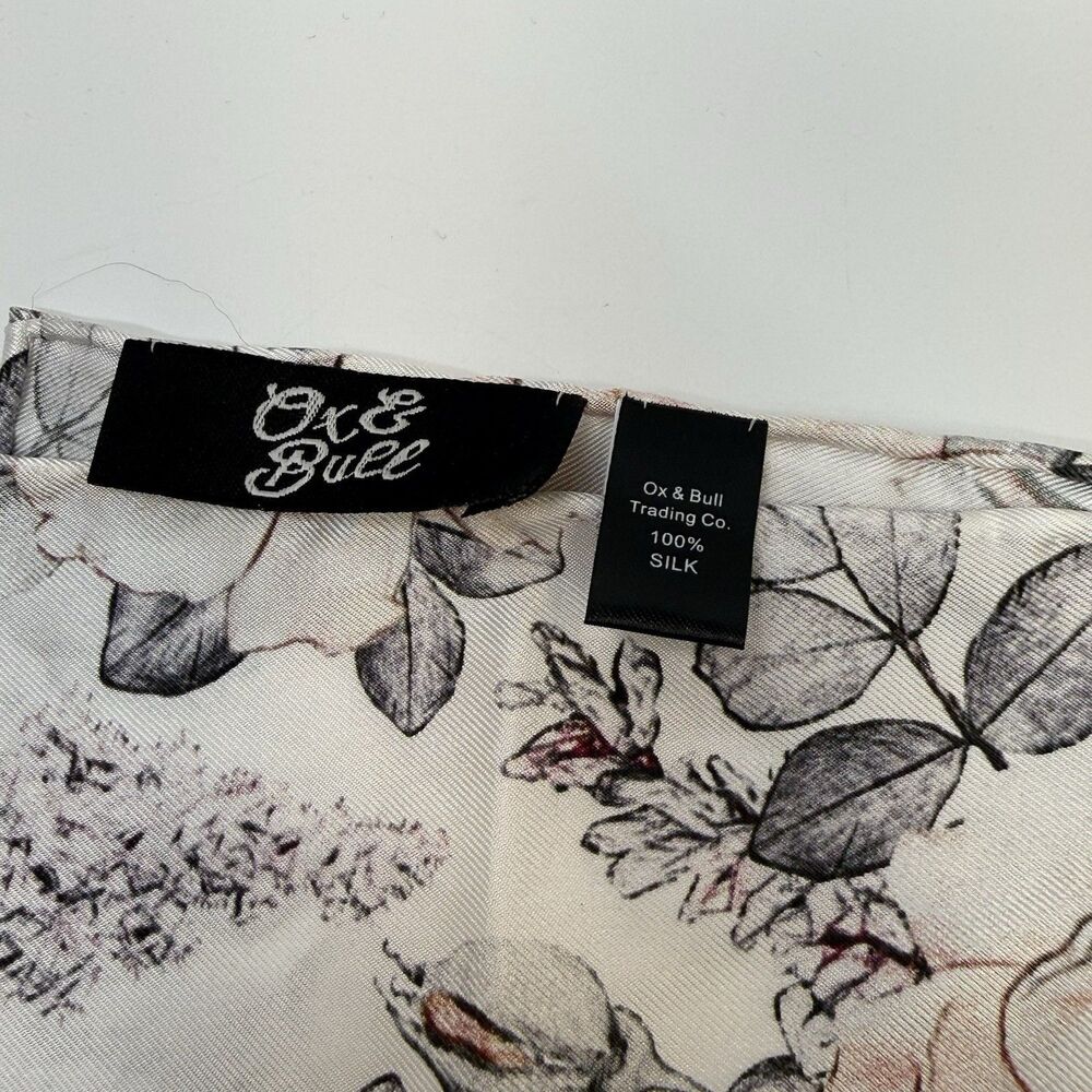 Ox & Bull Pink And Gray Floral Watercolor 100% Silk Pocket Square New - Picture 2 of 8